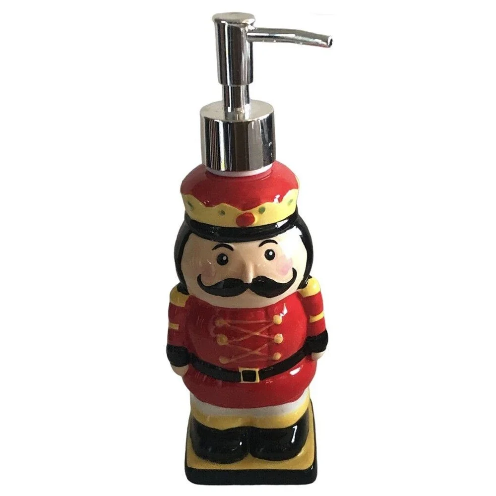 Christmas Nutcracker Soap Lotion Pump Dispenser Ceramic Holiday Winter 8.5 Tall